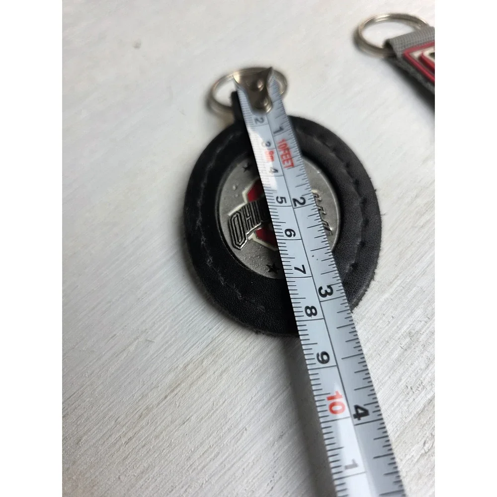 Ohio State Buckeyes Keychain Set Leather Fob and Carabiner Clip Grey Black Red